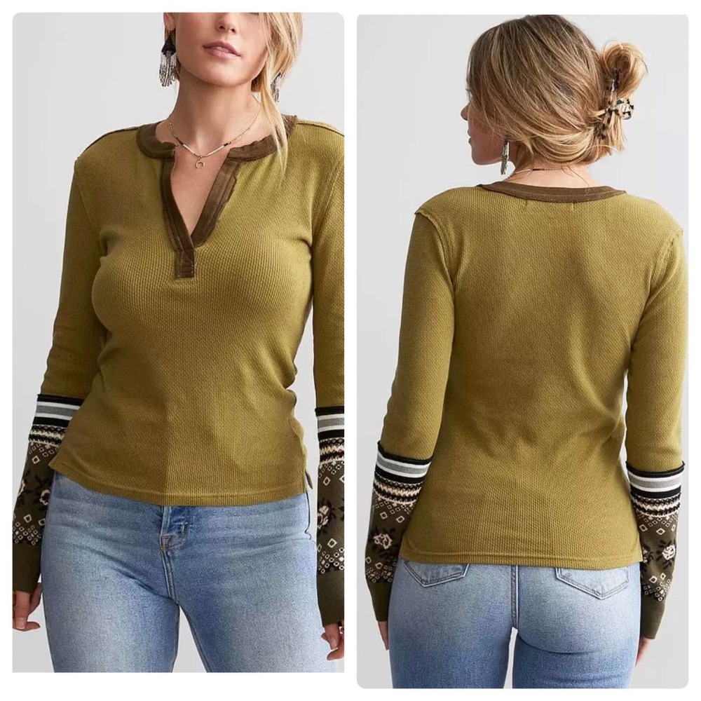 NWT We The Free/ Free People Mikha Layering Notch Neck Top Size XL